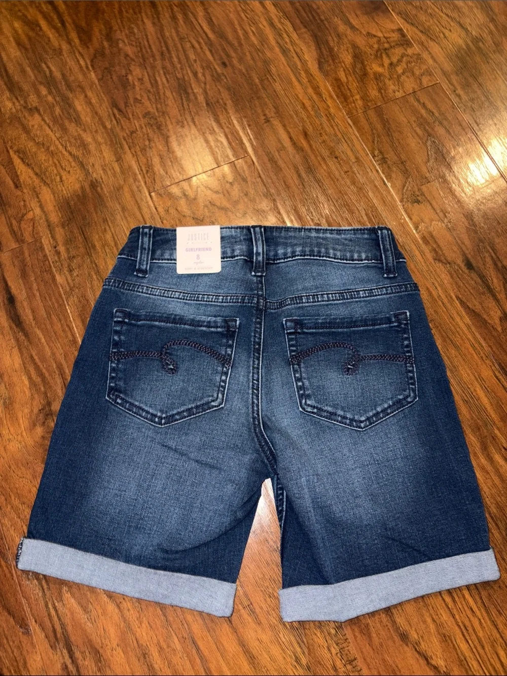 NWT Justice Girls Rolled Hem Dark Blue Denim Shorts Size 8